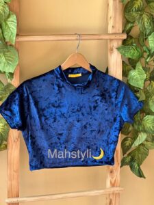 کراپ مخمل حلقه - آبی تیره - Mahstyli