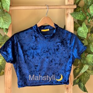 کراپ مخمل حلقه - آبی تیره - Mahstyli